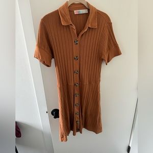 Tan Free People Beach Button Down Small Dress Mini Length